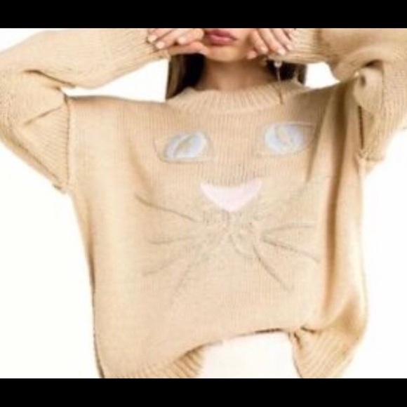 Wildfox Cat Face Whiskers Peach Sweater sz S - Picture 2 of 9